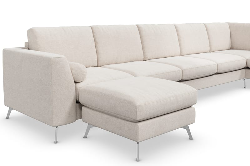 Ocean Lyx 6-sits Högervänd U-formad Soffa med Divan och Schäslong + Fotpall i Tyg - Beige - Möbler - Soffa - Divansoffor & schäslongsoffa