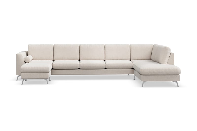 Ocean Lyx 6-sits Högervänd U-formad Soffa med Divan och Schäslong + Fotpall i Tyg - Beige - Möbler - Soffa - Divansoffor & schäslongsoffa