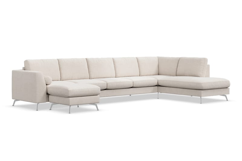 Ocean Lyx 6-sits Högervänd U-formad Soffa med Divan och Schäslong + Fotpall i Tyg - Beige - Möbler - Soffa - Divansoffor & schäslongsoffa