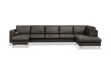 Ocean Lyx 6-sits Högervänd U-formad Soffa med Divan och Schäslong + Fotpall i Konstläder