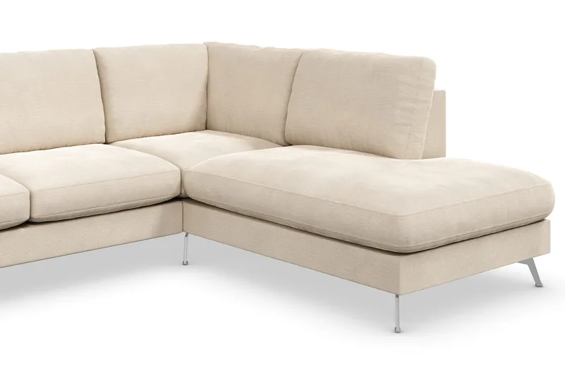 Ocean Lyx 6-sits Högervänd U-formad Soffa med Divan och Schäslong + Fotpall i Sammet - Beige - Möbler - Soffa - U-soffa