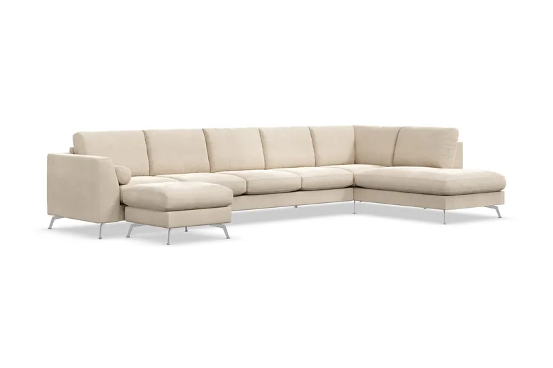 Ocean Lyx 6-sits Högervänd U-formad Soffa med Divan och Schäslong + Fotpall i Sammet - Beige - Möbler - Soffa - U-soffa