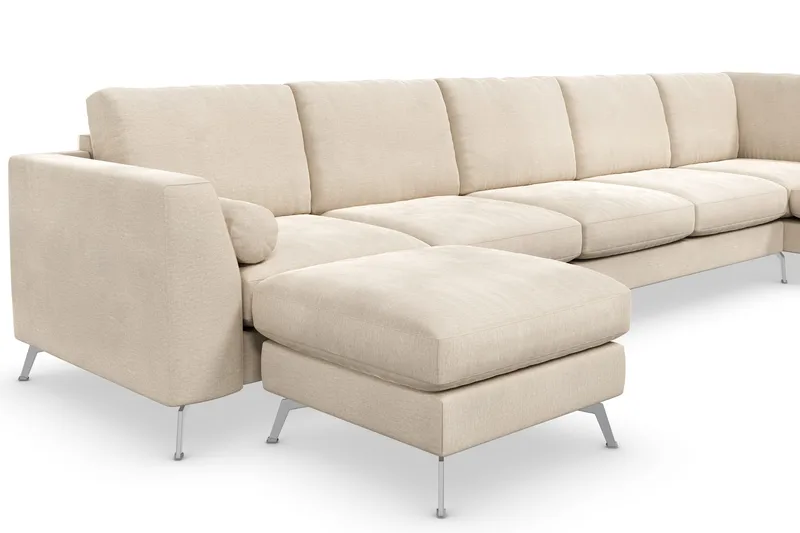 Ocean Lyx 6-sits Högervänd U-formad Soffa med Divan och Schäslong + Fotpall i Sammet - Beige - Möbler - Soffa - U-soffa
