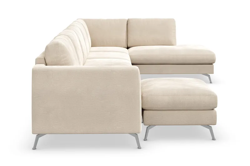Ocean Lyx 6-sits Högervänd U-formad Soffa med Divan och Schäslong + Fotpall i Sammet - Beige - Möbler - Soffa - U-soffa