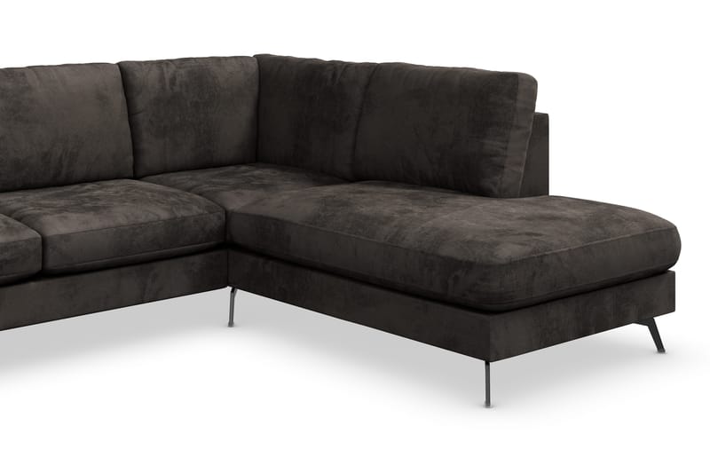 Ocean Lyx 6-sits Högervänd U-formad Soffa med Divan och Schäslong + Fotpall i Sammet - Mörkgrå - Möbler - Soffa - U-soffa