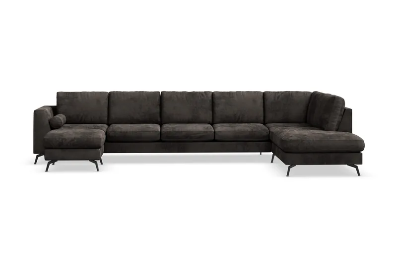 Ocean Lyx 6-sits Högervänd U-formad Soffa med Divan och Schäslong + Fotpall i Sammet - Mörkgrå - Möbler - Soffa - U-soffa