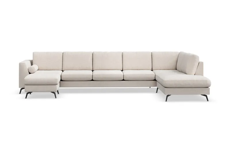Ocean Lyx 6-sits Högervänd U-formad Soffa med Divan och Schäslong + Fotpall i Tyg, Beige