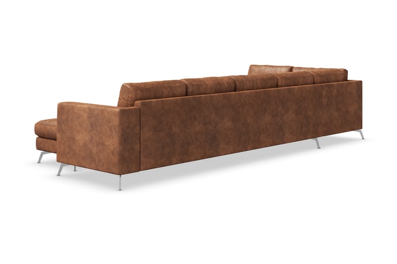 Ocean Lyx 6-sits Vänstervänd U-formad Soffa med Divan och Schäslong + Fotpall i Konstläder - Brun - Möbler - Soffa - Divansoffor & schäslongsoffa