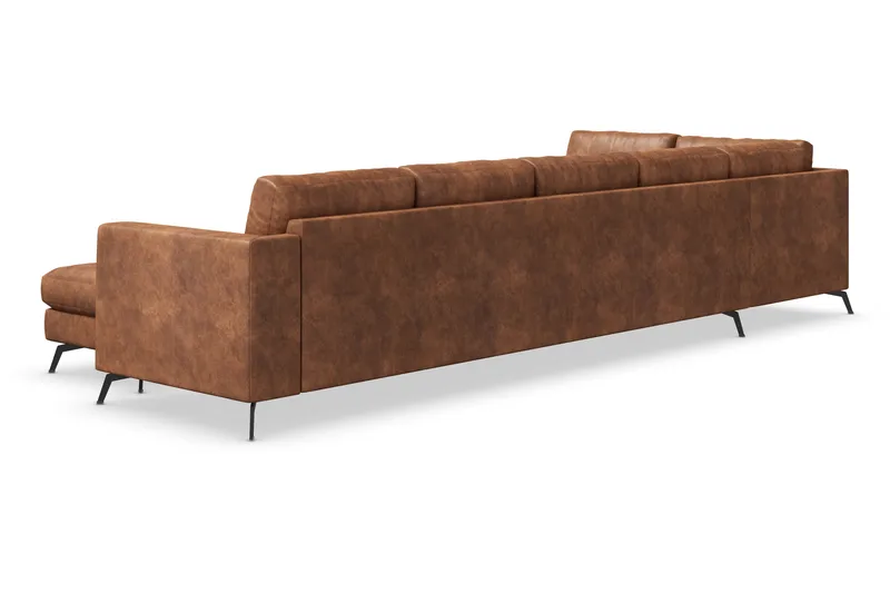 Ocean Lyx 6-sits Vänstervänd U-formad Soffa med Divan och Schäslong + Fotpall i Konstläder - Brun - Möbler - Soffa - Divansoffor & schäslongsoffa