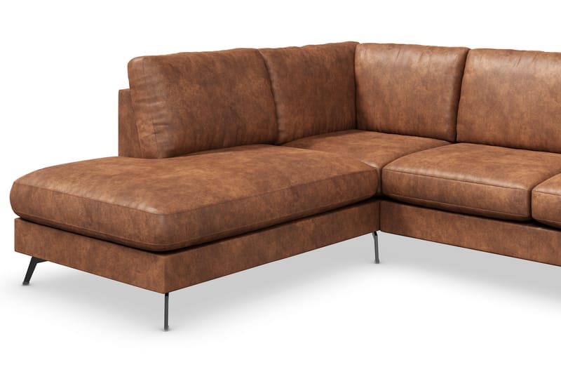 Ocean Lyx 6-sits Vänstervänd U-formad Soffa med Divan och Schäslong + Fotpall i Konstläder - Brun - Möbler - Soffa - Divansoffor & schäslongsoffa