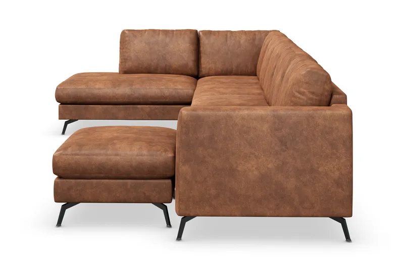 Ocean Lyx 6-sits Vänstervänd U-formad Soffa med Divan och Schäslong + Fotpall i Konstläder - Brun - Möbler - Soffa - Divansoffor & schäslongsoffa