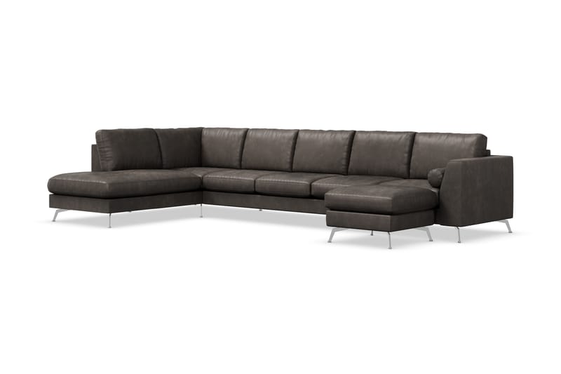 Ocean Lyx 6-sits Vänstervänd U-formad Soffa med Divan och Schäslong + Fotpall i Konstläder - Mörkgrå - Möbler - Soffa - Divansoffor & schäslongsoffa
