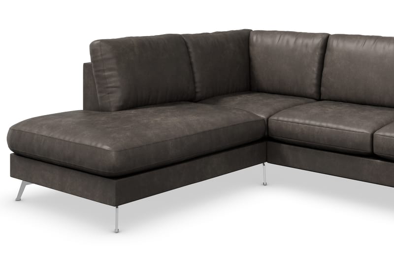Ocean Lyx 6-sits Vänstervänd U-formad Soffa med Divan och Schäslong + Fotpall i Konstläder - Mörkgrå - Möbler - Soffa - Divansoffor & schäslongsoffa