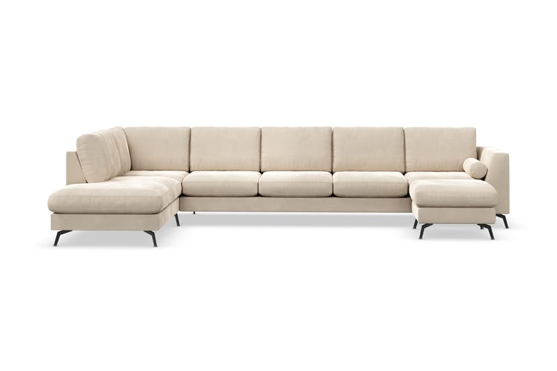 Ocean Lyx 6-sits Vänstervänd U-formad Soffa med Divan och Schäslong + Fotpall i Sammet - Beige - Möbler - Soffa - Divansoffor & schäslongsoffa