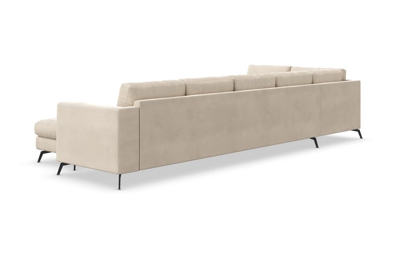 Ocean Lyx 6-sits Vänstervänd U-formad Soffa med Divan och Schäslong + Fotpall i Sammet - Beige - Möbler - Soffa - Divansoffor & schäslongsoffa