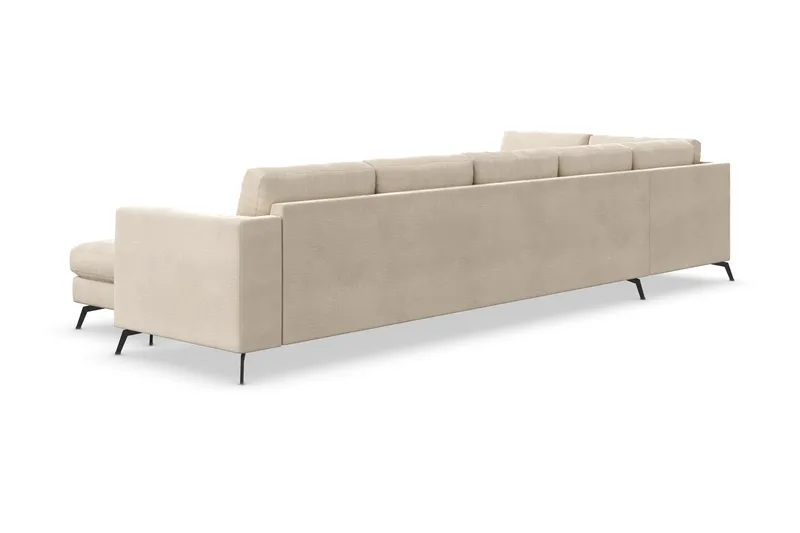 Ocean Lyx 6-sits Vänstervänd U-formad Soffa med Divan och Schäslong + Fotpall i Sammet - Beige - Möbler - Soffa - Divansoffor & schäslongsoffa