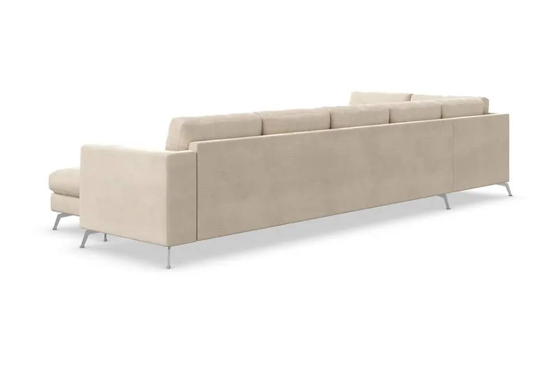 Ocean Lyx 6-sits Vänstervänd U-formad Soffa med Divan och Schäslong + Fotpall i Sammet - Beige - Möbler - Soffa - Divansoffor & schäslongsoffa