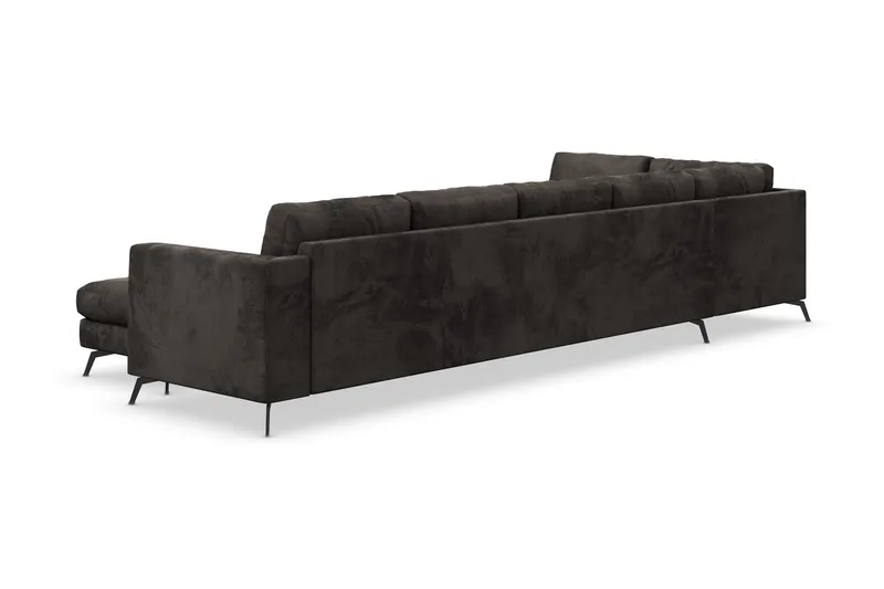 Ocean Lyx 6-sits Vänstervänd U-formad Soffa med Divan och Schäslong + Fotpall i Sammet - Mörkgrå - Möbler - Soffa - Divansoffor & schäslongsoffa