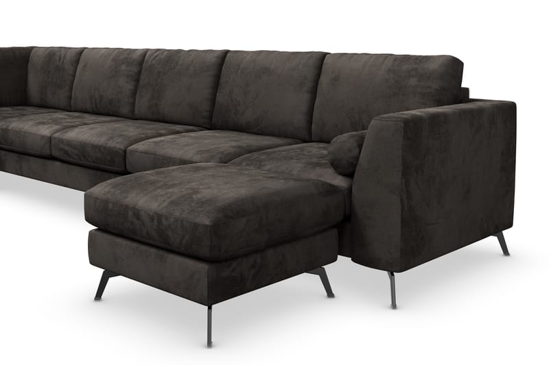 Ocean Lyx 6-sits Vänstervänd U-formad Soffa med Divan och Schäslong + Fotpall i Sammet - Mörkgrå - Möbler - Soffa - Divansoffor & schäslongsoffa