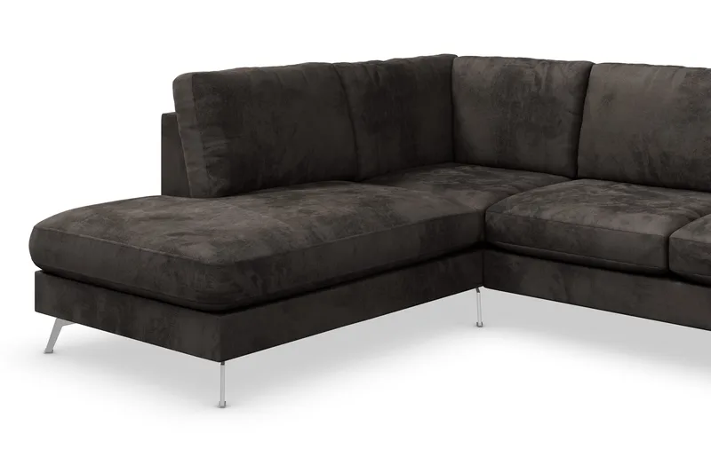 Ocean Lyx 6-sits Vänstervänd U-formad Soffa med Divan och Schäslong + Fotpall i Sammet - Mörkgrå - Möbler - Soffa - Divansoffor & schäslongsoffa