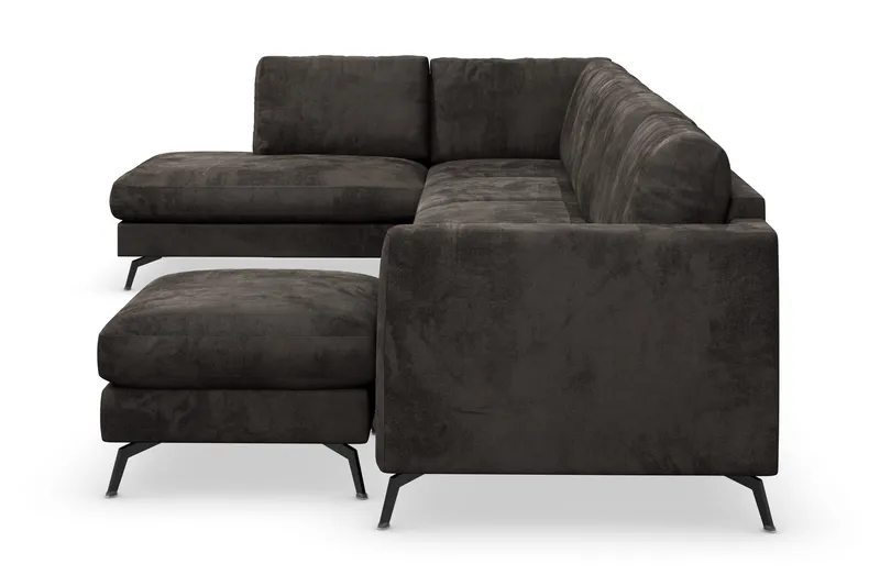 Ocean Lyx 6-sits Vänstervänd U-formad Soffa med Divan och Schäslong + Fotpall i Sammet - Mörkgrå - Möbler - Soffa - Divansoffor & schäslongsoffa