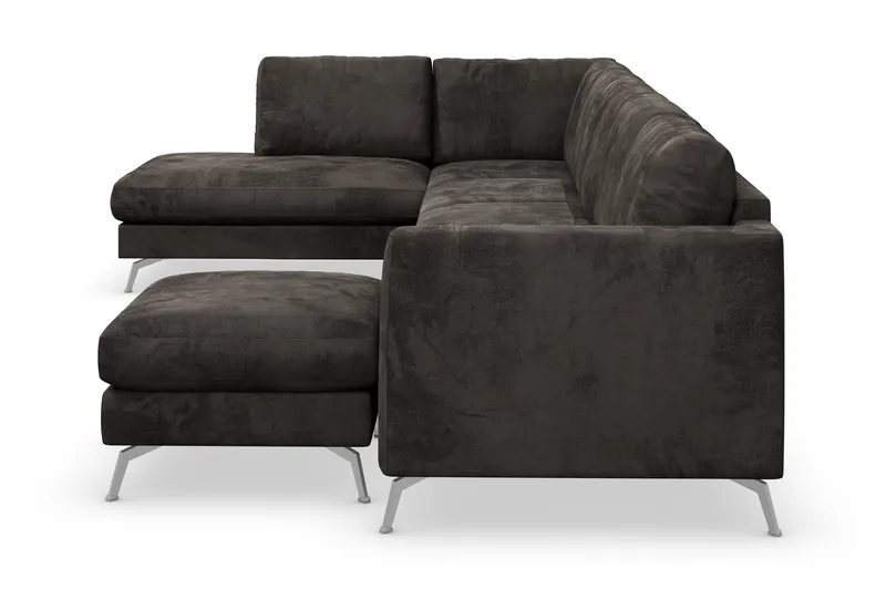 Ocean Lyx 6-sits Vänstervänd U-formad Soffa med Divan och Schäslong + Fotpall i Sammet - Mörkgrå - Möbler - Soffa - Divansoffor & schäslongsoffa
