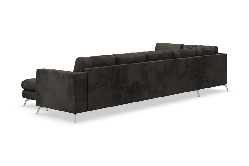 Ocean Lyx 6-sits Vänstervänd U-formad Soffa med Divan och Schäslong + Fotpall i Sammet - Mörkgrå - Möbler - Soffa - Divansoffor & schäslongsoffa
