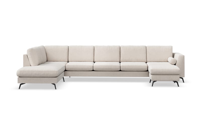 Ocean Lyx 6-sits Vänstervänd U-formad Soffa med Divan och Schäslong + Fotpall i Tyg - Beige - Möbler - Soffa - Divansoffor & schäslongsoffa
