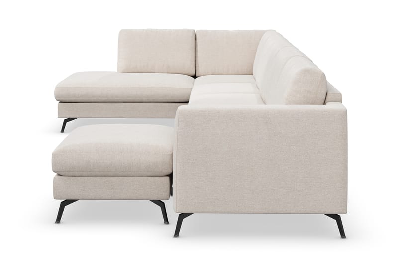 Ocean Lyx 6-sits Vänstervänd U-formad Soffa med Divan och Schäslong + Fotpall i Tyg - Beige - Möbler - Soffa - Divansoffor & schäslongsoffa