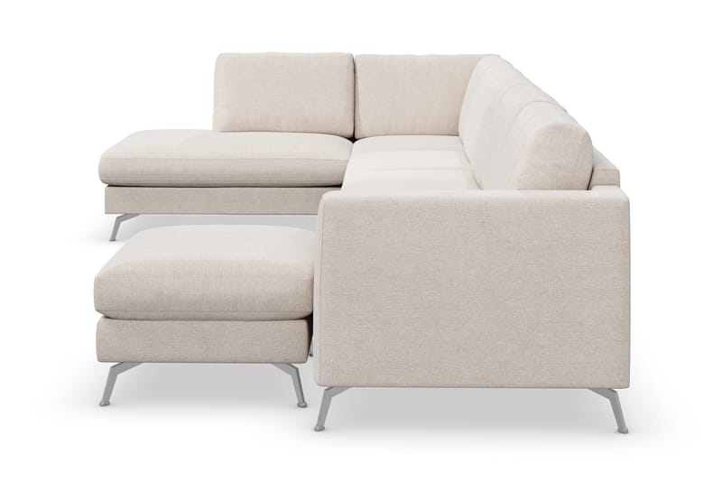 Ocean Lyx 6-sits Vänstervänd U-formad Soffa med Divan och Schäslong + Fotpall i Tyg - Beige - Möbler - Soffa - Divansoffor & schäslongsoffa