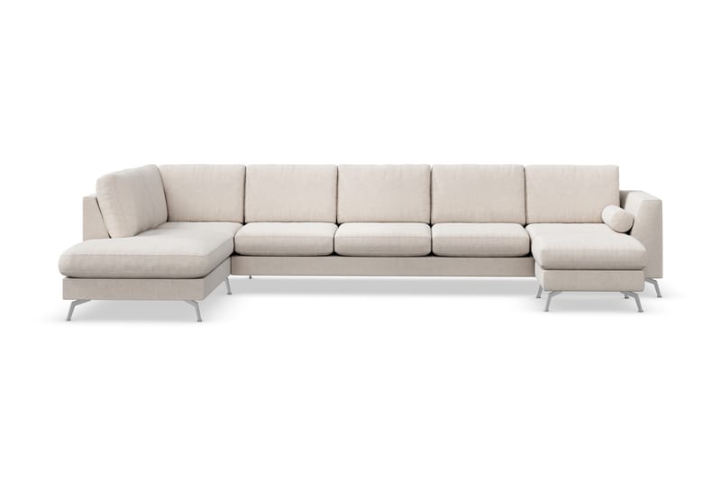 Ocean Lyx 6-sits Vänstervänd U-formad Soffa med Divan och Schäslong + Fotpall i Tyg - Beige - Möbler - Soffa - Divansoffor & schäslongsoffa