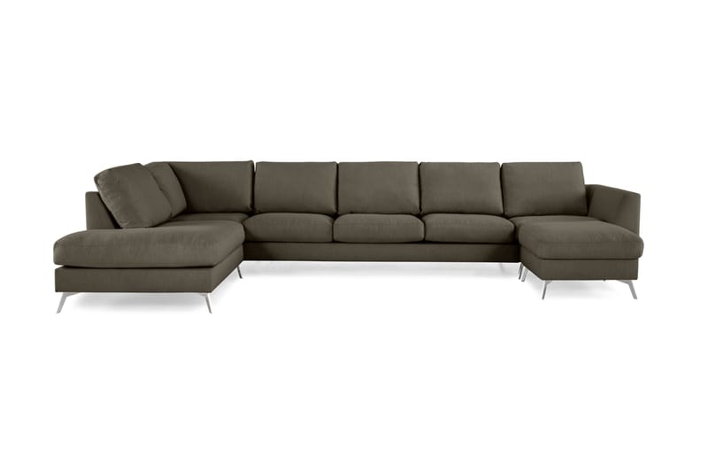 Ocean Lyx 6-sits Vänstervänd U-formad Soffa med Divan och Schäslong + Fotpall i Tyg - Mörkgrön - Möbler - Soffa - Divansoffor & schäslongsoffa