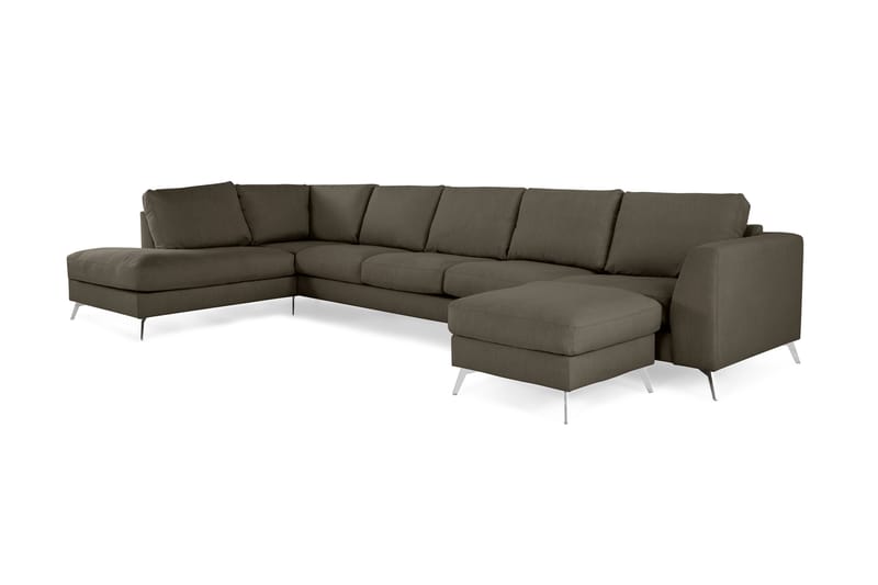 Ocean Lyx 6-sits Vänstervänd U-formad Soffa med Divan och Schäslong + Fotpall i Tyg - Mörkgrön - Möbler - Soffa - Divansoffor & schäslongsoffa