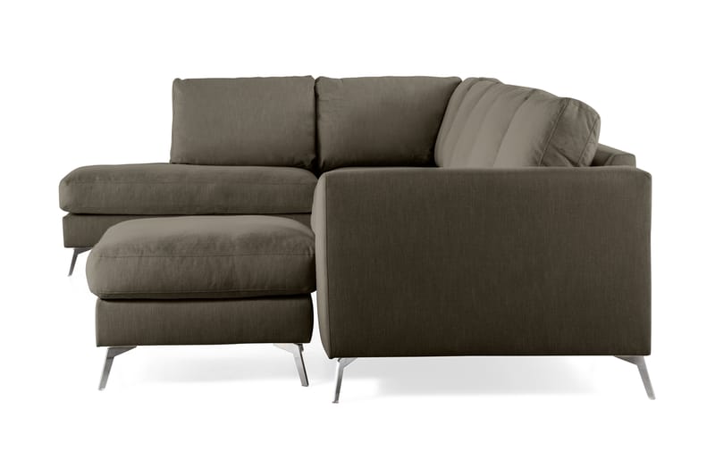 Ocean Lyx 6-sits Vänstervänd U-formad Soffa med Divan och Schäslong + Fotpall i Tyg - Mörkgrön - Möbler - Soffa - Divansoffor & schäslongsoffa