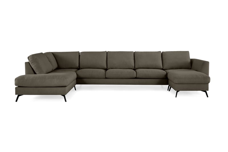 Ocean Lyx 6-sits Vänstervänd U-formad Soffa med Divan och Schäslong + Fotpall i Tyg - Mörkgrön - Möbler - Soffa - Divansoffor & schäslongsoffa