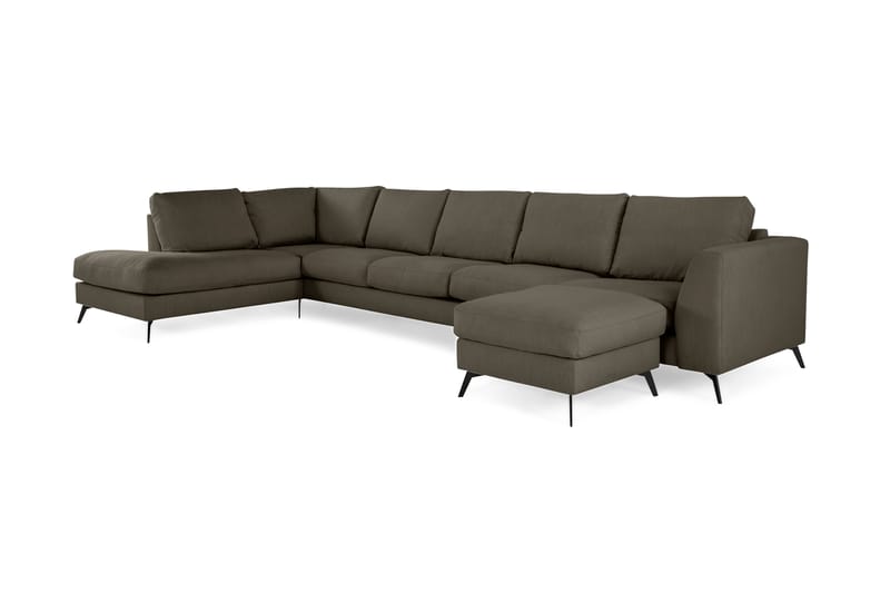 Ocean Lyx 6-sits Vänstervänd U-formad Soffa med Divan och Schäslong + Fotpall i Tyg - Mörkgrön - Möbler - Soffa - Divansoffor & schäslongsoffa