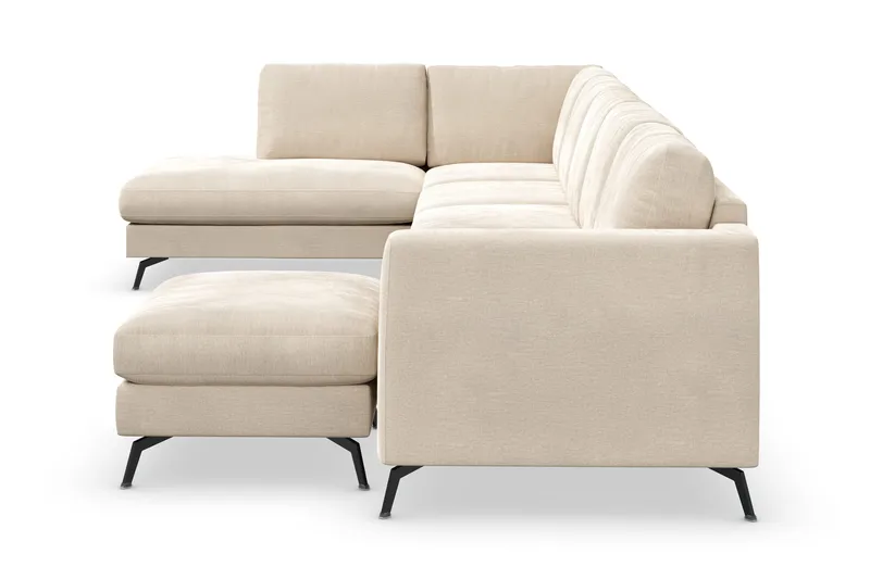 Ocean Lyx 6-sits Vänstervänd U-formad Soffa med Divan och Schäslong + Fotpall i Sammet - Beige - Möbler - Soffa - Divansoffor & schäslongsoffa
