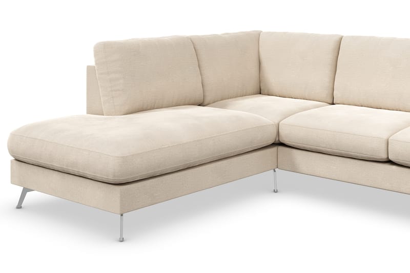 Ocean Lyx 6-sits Vänstervänd U-formad Soffa med Divan och Schäslong + Fotpall i Sammet - Beige - Möbler - Soffa - Divansoffor & schäslongsoffa