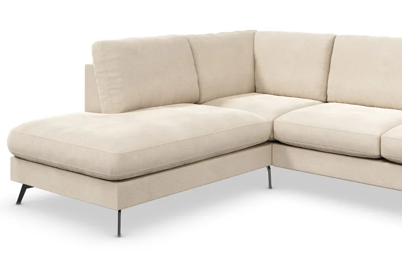 Ocean Lyx 6-sits Vänstervänd U-formad Soffa med Divan och Schäslong + Fotpall i Sammet - Beige - Möbler - Soffa - Divansoffor & schäslongsoffa