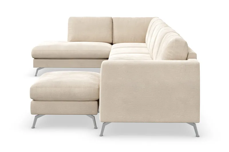 Ocean Lyx 6-sits Vänstervänd U-formad Soffa med Divan och Schäslong + Fotpall i Sammet - Beige - Möbler - Soffa - Divansoffor & schäslongsoffa