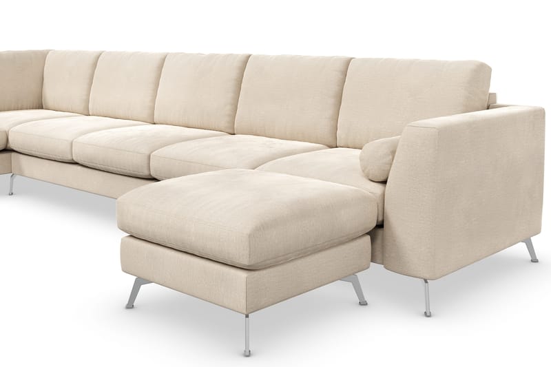 Ocean Lyx 6-sits Vänstervänd U-formad Soffa med Divan och Schäslong + Fotpall i Sammet - Beige - Möbler - Soffa - Divansoffor & schäslongsoffa