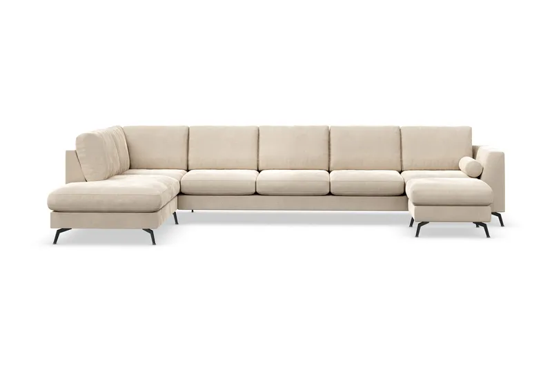 Ocean Lyx 6-sits Vänstervänd U-formad Soffa med Divan och Schäslong + Fotpall i Sammet - Beige - Möbler - Soffa - Divansoffor & schäslongsoffa