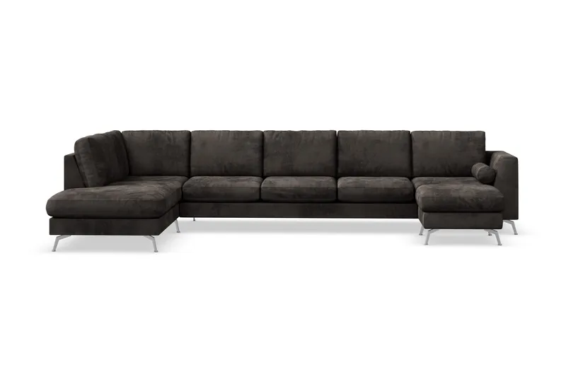 Ocean Lyx 6-sits Vänstervänd U-formad Soffa med Divan och Schäslong + Fotpall i Sammet, Mörkgrå