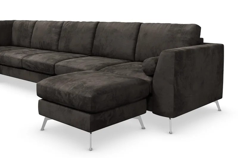 Ocean Lyx 6-sits Vänstervänd U-formad Soffa med Divan och Schäslong + Fotpall i Sammet - Mörkgrå - Möbler - Soffa - Divansoffor & schäslongsoffa