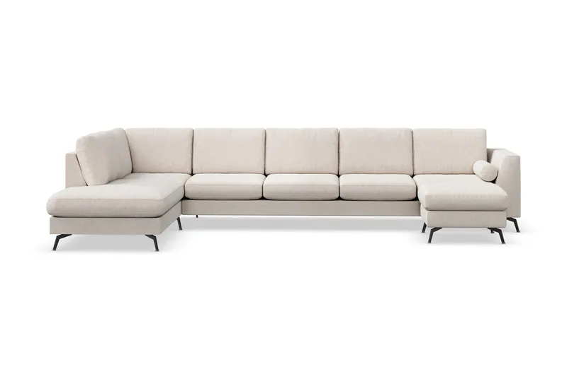 Ocean Lyx 6-sits Vänstervänd U-formad Soffa med Divan och Schäslong + Fotpall i Tyg - Beige - Möbler - Soffa - Divansoffor & schäslongsoffa