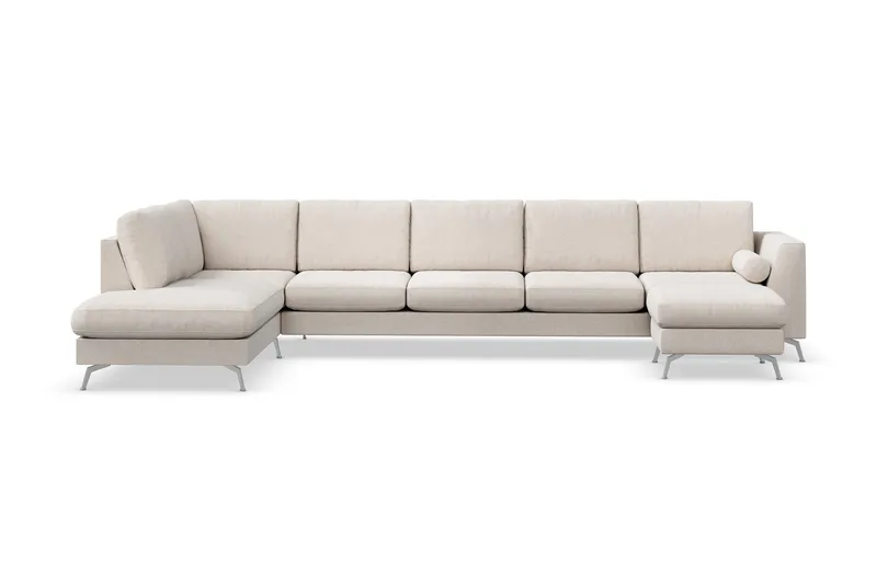 Ocean Lyx 6-sits Vänstervänd U-formad Soffa med Divan och Schäslong + Fotpall i Tyg - Beige - Möbler - Soffa - U-soffa