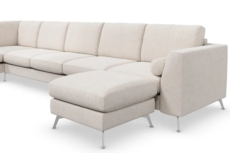 Ocean Lyx 6-sits Vänstervänd U-formad Soffa med Divan och Schäslong + Fotpall i Tyg - Beige - Möbler - Soffa - U-soffa