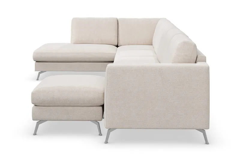 Ocean Lyx 6-sits Vänstervänd U-formad Soffa med Divan och Schäslong + Fotpall i Tyg - Beige - Möbler - Soffa - U-soffa