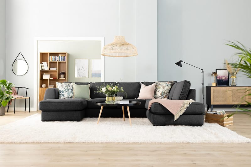 Optus 3-sits Vändbar L-formad Divansoffa i Tyg - Mörkgrå - Möbler - Soffa - Divansoffor & schäslongsoffa