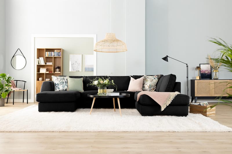 Optus 3-sits Vändbar L-formad Divansoffa i Tyg - Svart - Möbler - Soffa - Divansoffor & schäslongsoffa